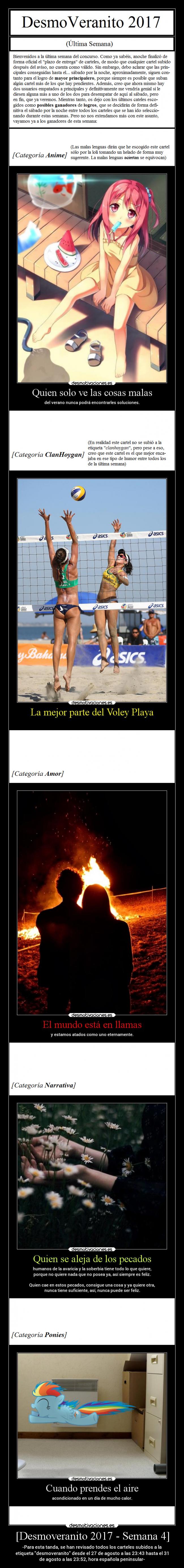 [Desmoveranito 2017 - Semana 4] - -Para esta tanda, se han revisado todos los carteles subidos a la
etiqueta desmoveranito desde el 27 de agosto a las 23:43 hasta el 31
de agosto a las 23:52, hora española peninsular-