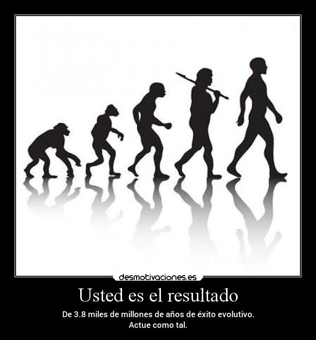 Usted es el resultado - De 3.8 miles de millones de años de éxito evolutivo.
Actue como tal.