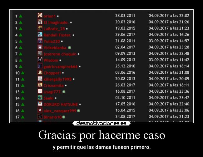 Gracias por hacerme caso - y permitir que las damas fuesen primero.