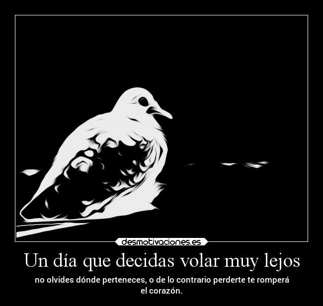 Un día que decidas volar muy lejos - no olvides dónde perteneces, o de lo contrario perderte te romperá
el corazón.