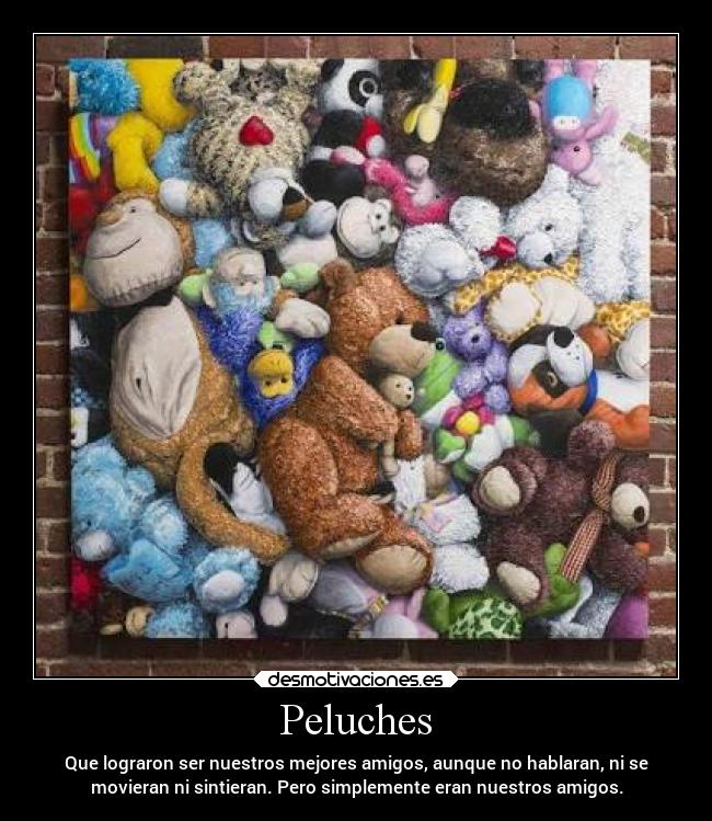 Peluches - Que lograron ser nuestros mejores amigos, aunque no hablaran, ni se
movieran ni sintieran. Pero simplemente eran nuestros amigos.