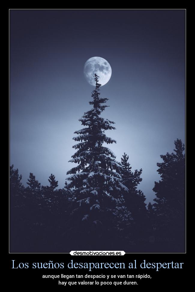 Los sueños desaparecen al despertar - aunque llegan tan despacio y se van tan rápido,
hay que valorar lo poco que duren.