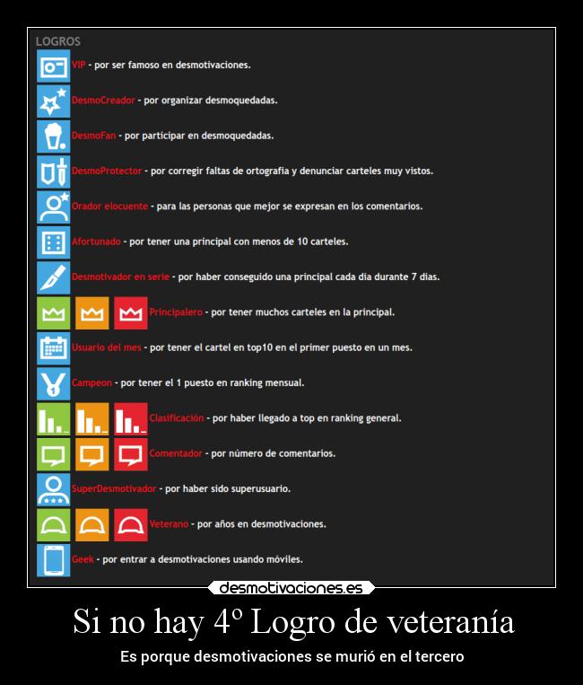 Si no hay 4º Logro de veteranía - Es porque desmotivaciones se murió en el tercero