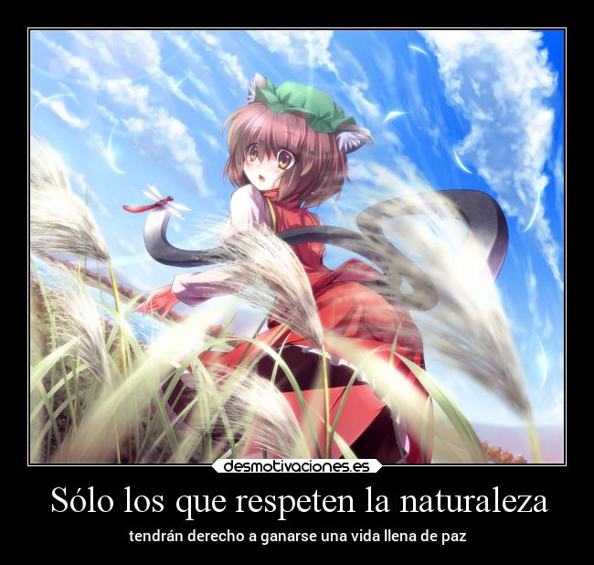 carteles naturaleza anime touhou chen respetar naturalidades mundiales para ganar vidorra llena depaz ytranquilidad desmotivaciones