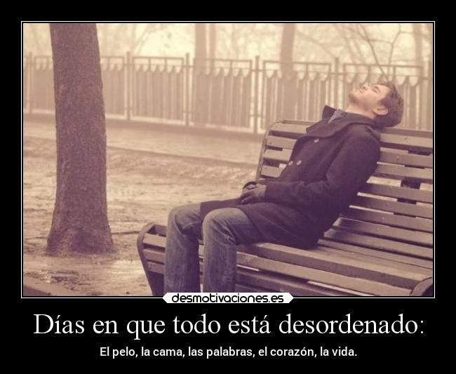 Días en que todo está desordenado: - El pelo, la cama, las palabras, el corazón, la vida.