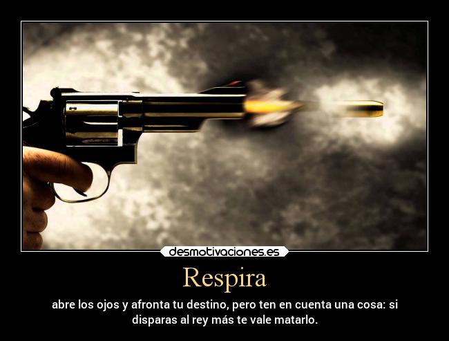 Respira - abre los ojos y afronta tu destino, pero ten en cuenta una cosa: si
disparas al rey más te vale matarlo.