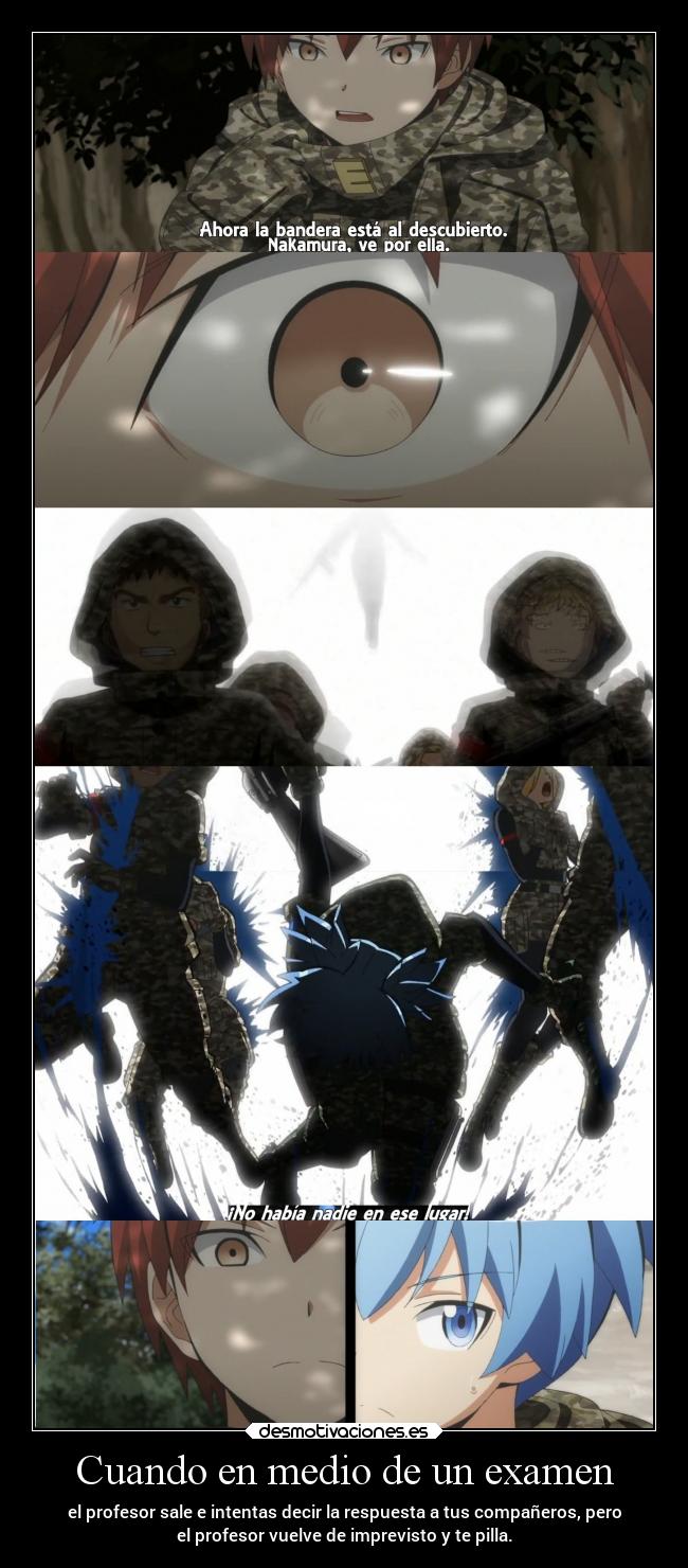 carteles anime examen copiar ayudar raptorhunters amigo profesor capturar erosekai pillar desmotivaciones