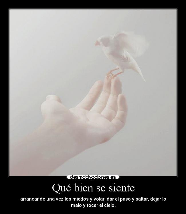 Qué bien se siente - arrancar de una vez los miedos y volar, dar el paso y saltar, dejar lo
malo y tocar el cielo.