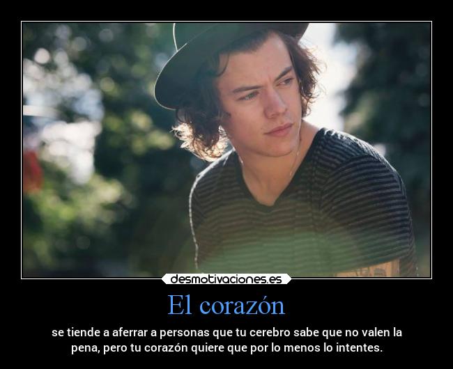 El corazón - se tiende a aferrar a personas que tu cerebro sabe que no valen la
pena, pero tu corazón quiere que por lo menos lo intentes.
