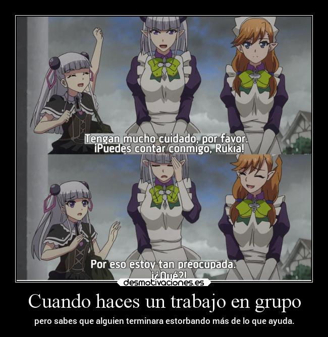 carteles trabajo anime trabajo ayuda grupo amigo raptorhunters estorbar problema erosekai desmotivaciones