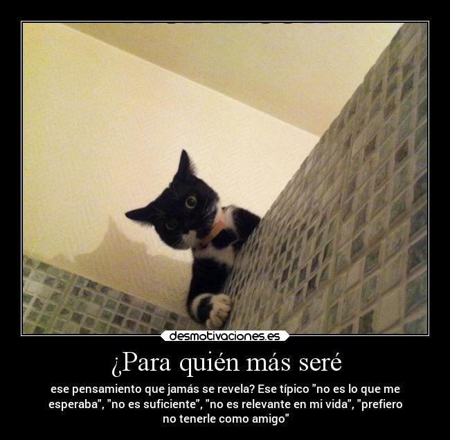 ¿Para quién más seré - ese pensamiento que jamás se revela? Ese típico no es lo que me
esperaba, no es suficiente, no es relevante en mi vida, prefiero
no tenerle como amigo