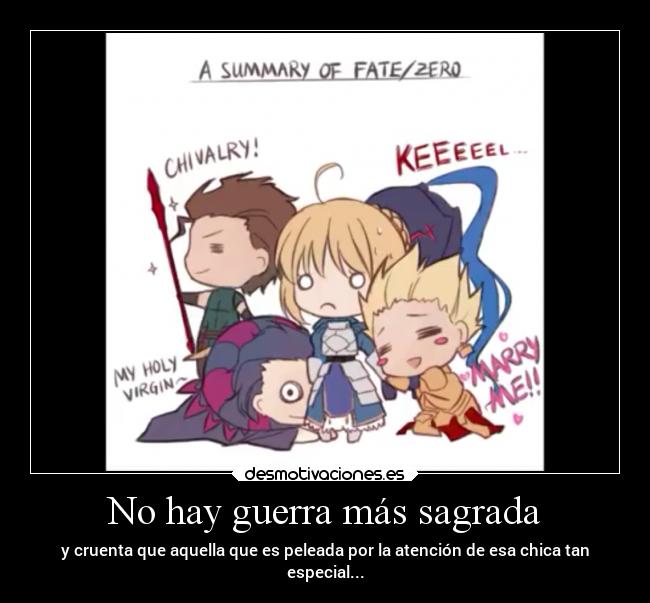 carteles guerra anime saber gilgamesh caster lancer fate zero desmotivaciones