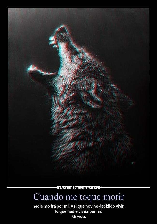 Cuando me toque morir - nadie morirá por mi. Así que hoy he decidido vivir,
lo que nadie vivirá por mi.
Mi vida.