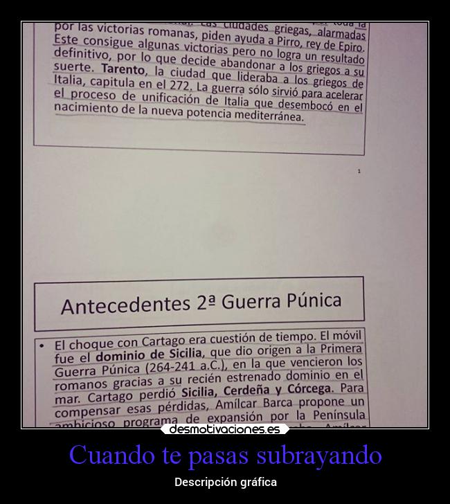 Cuando te pasas subrayando - Descripción gráfica