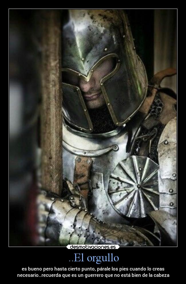 ..El orgullo - es bueno pero hasta cierto punto, párale los pies cuando lo creas
necesario..recuerda que es un guerrero que no está bien de la cabeza