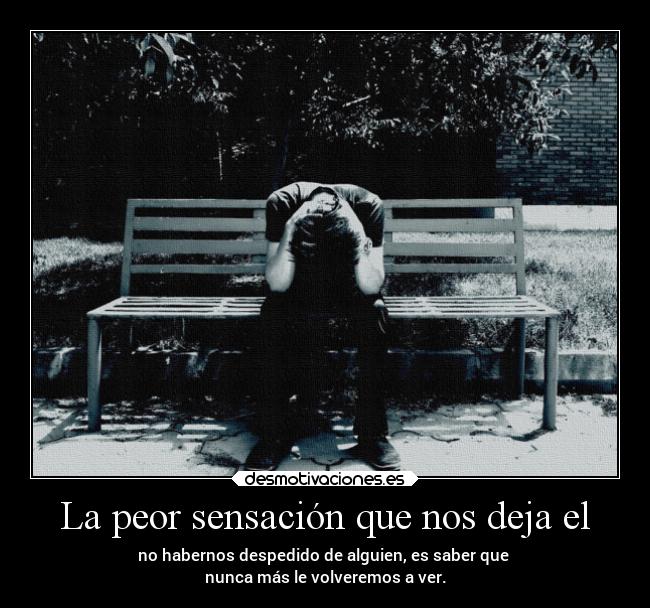 La peor sensación que nos deja el - no habernos despedido de alguien, es saber que 
nunca más le volveremos a ver.