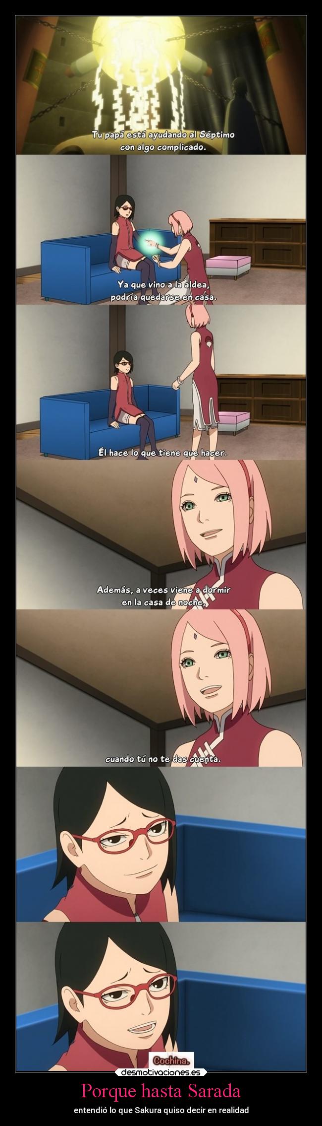 carteles humor anime sakura sasuke sarada boruto next generations desmotivaciones