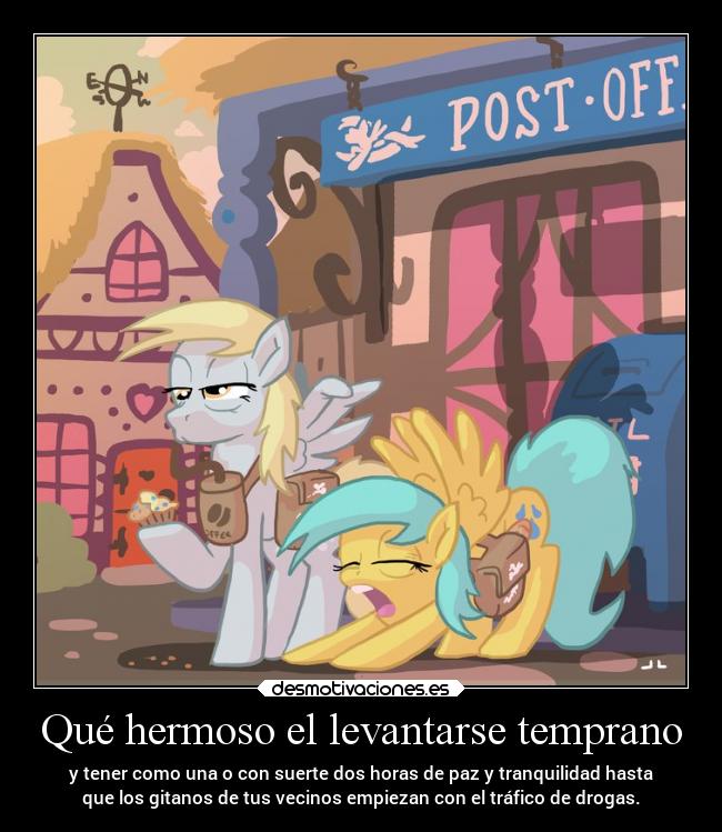 Qué hermoso el levantarse temprano - y tener como una o con suerte dos horas de paz y tranquilidad hasta
que los gitanos de tus vecinos empiezan con el tráfico de drogas.