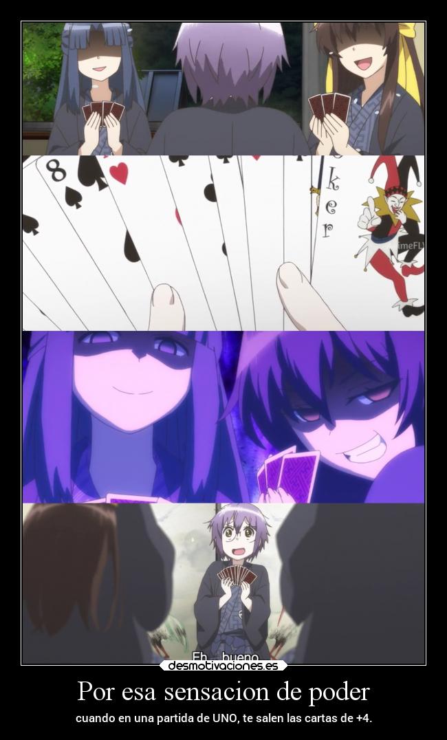 carteles anime jugar cartas uno poder pean erosekai joder raptorhunters desmotivaciones