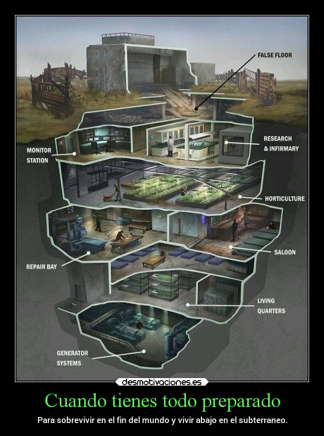 Cuando tienes todo preparado - Para sobrevivir en el fin del mundo y vivir abajo en el subterraneo.