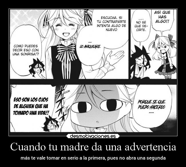 carteles madre anime madre advertir amenaza tomar serio raptorhunters oportunidad nunca erosekai desmotivaciones