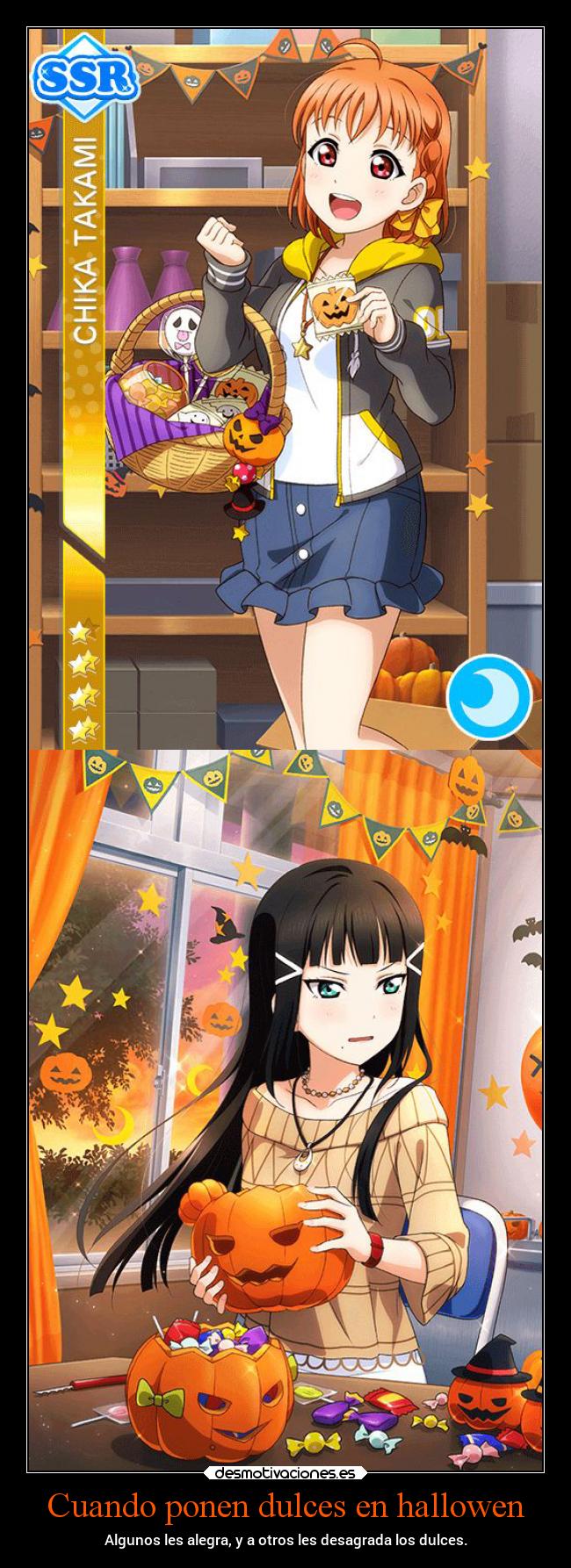 Cuando ponen dulces en hallowen - Algunos les alegra, y a otros les desagrada los dulces.