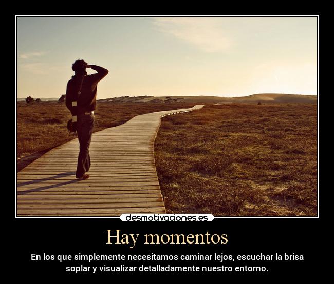 Hay momentos - En los que simplemente necesitamos caminar lejos, escuchar la brisa
soplar y visualizar detalladamente nuestro entorno.