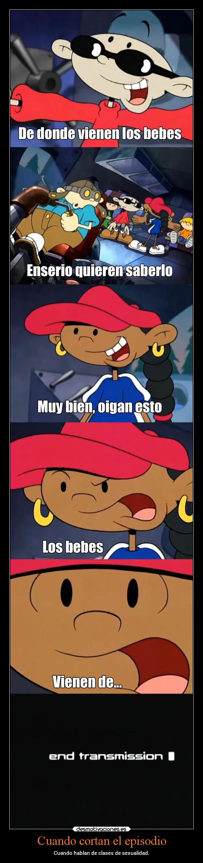 Cuando cortan el episodio - Cuando hablan de clases de sexualidad.
