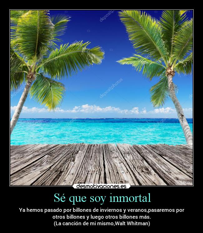 Sé que soy inmortal - Ya hemos pasado por billones de inviernos y veranos,pasaremos por
otros billones y luego otros billones más.
(La canción de mi mismo,Walt Whitman)
