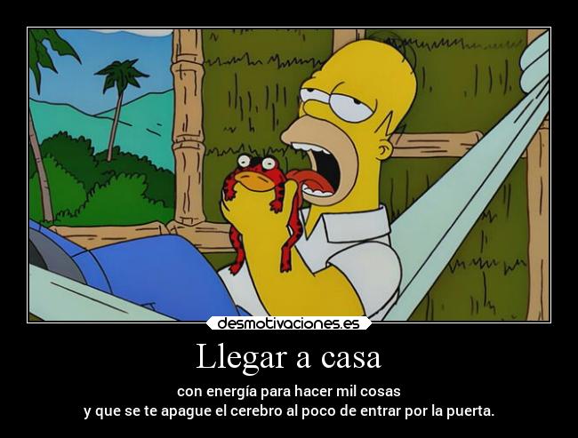 Llegar a casa - con energía para hacer mil cosas
y que se te apague el cerebro al poco de entrar por la puerta.