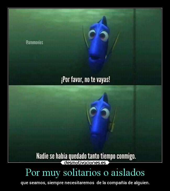 Por muy solitarios o aislados - que seamos, siempre necesitaremos  de la compañía de alguien.