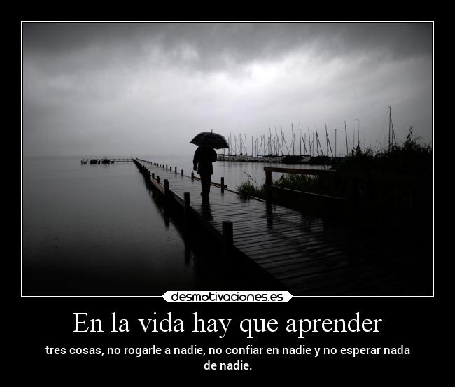 En la vida hay que aprender - tres cosas, no rogarle a nadie, no confiar en nadie y no esperar nada
de nadie.