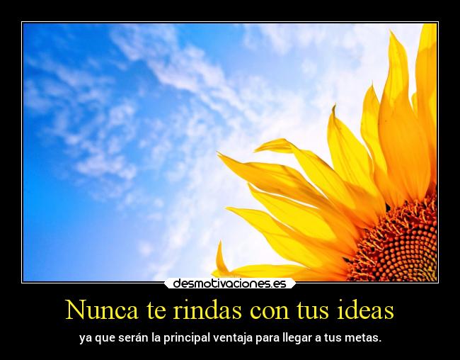 Nunca te rindas con tus ideas - ya que serán la principal ventaja para llegar a tus metas.