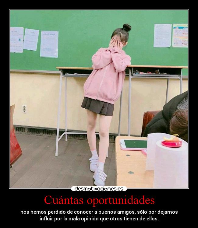 Cuántas oportunidades - nos hemos perdido de conocer a buenos amigos, sólo por dejarnos
influir por la mala opinión que otros tienen de ellos.