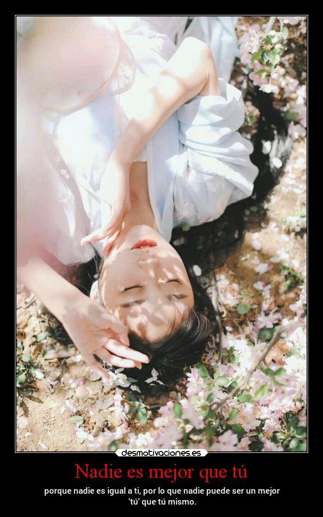 Nadie es mejor que tú - porque nadie es igual a ti, por lo que nadie puede ser un mejor
tú que tú mismo.