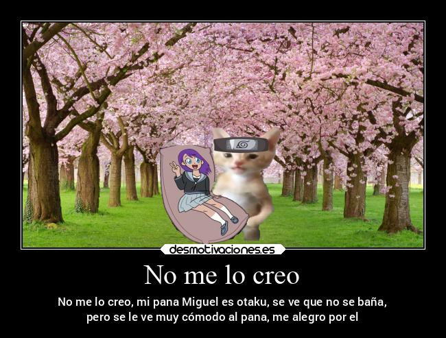 No me lo creo - No me lo creo, mi pana Miguel es otaku, se ve que no se baña,
pero se le ve muy cómodo al pana, me alegro por el