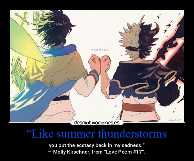 “Like summer thunderstorms - you put the ecstasy back in my sadness.“
— Molly Kirschner, from “Love Poem #17”.