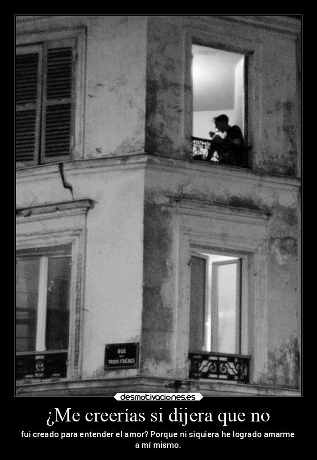 ¿Me creerías si dijera que no - fui creado para entender el amor? Porque ni siquiera he logrado amarme
a mí mismo.