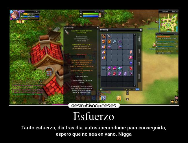 Esfuerzo - Tanto esfuerzo, día tras día, autosuperandome para conseguirla,
espero que no sea en vano. Nigga