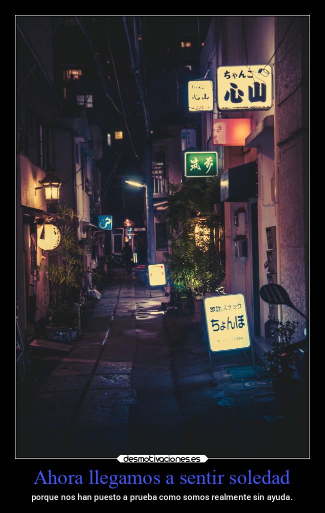 Ahora llegamos a sentir soledad - porque nos han puesto a prueba como somos realmente sin ayuda.