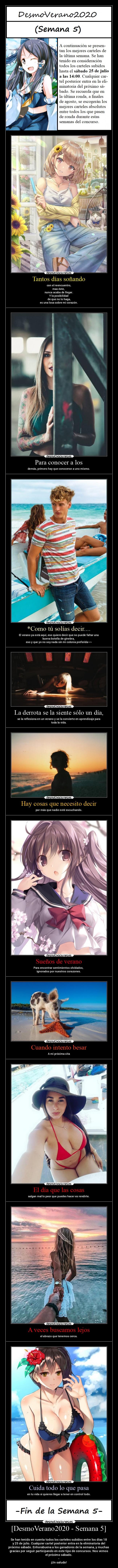 [DesmoVerano2020 - Semana 5] - -
Se han tenido en cuenta todos los carteles subidos entre los días 18
y 25 de julio. Cualquier cartel posterior entra en la eliminatoria del
próximo sábado. Enhorabuena a los ganadores de la semana, y muchas
gracias por seguir participando en este tipo de concursos. Nos vemos
el próximo sábado.
-
¡Un saludo!