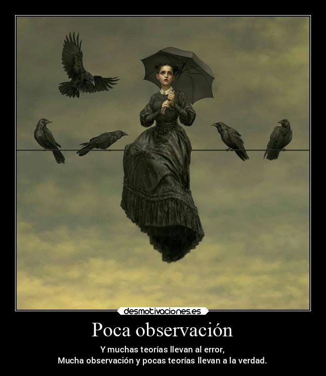 Poca observación - Y muchas teorías llevan al error,
Mucha observación y pocas teorías llevan a la verdad.