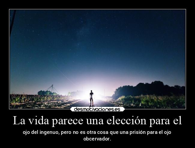 La vida parece una elección para el - ojo del ingenuo, pero no es otra cosa que una prisión para el ojo
obcervador.