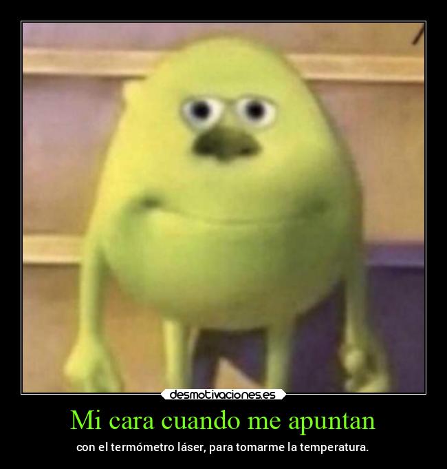 Mi cara cuando me apuntan - con el termómetro láser, para tomarme la temperatura.