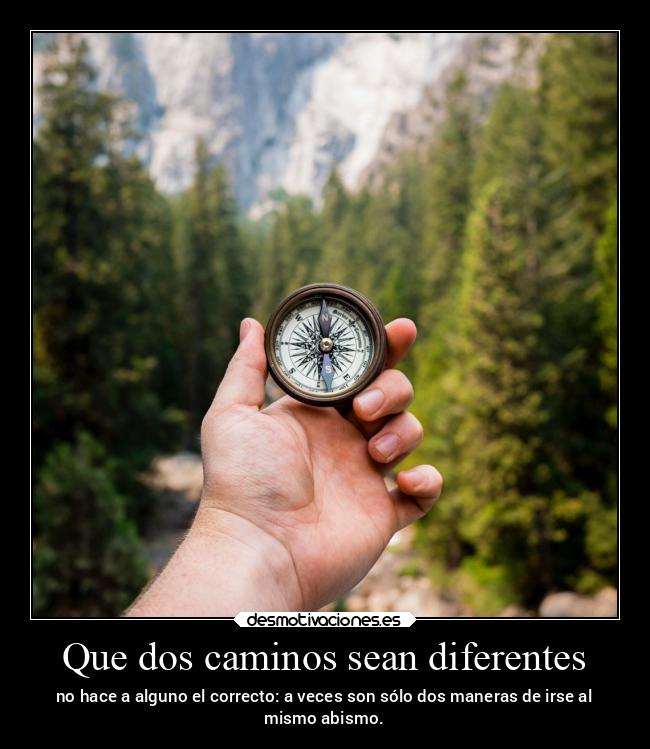 Que dos caminos sean diferentes - no hace a alguno el correcto: a veces son sólo dos maneras de irse al
mismo abismo.