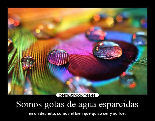 Somos gotas de agua esparcidas - en un desierto, somos el bien que quiso ser y no fue.