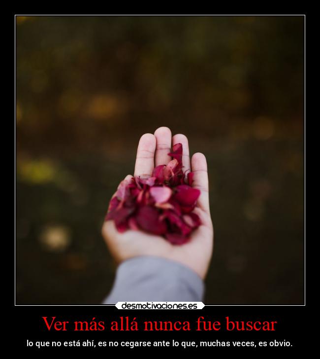 Ver más allá nunca fue buscar - lo que no está ahí, es no cegarse ante lo que, muchas veces, es obvio.