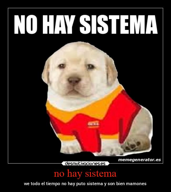 no hay sistema - we todo el tiempo no hay puto sistema y son bien mamones