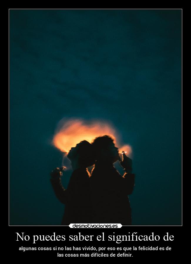 No puedes saber el significado de - algunas cosas si no las has vivido, por eso es que la felicidad es de
las cosas más difíciles de definir.