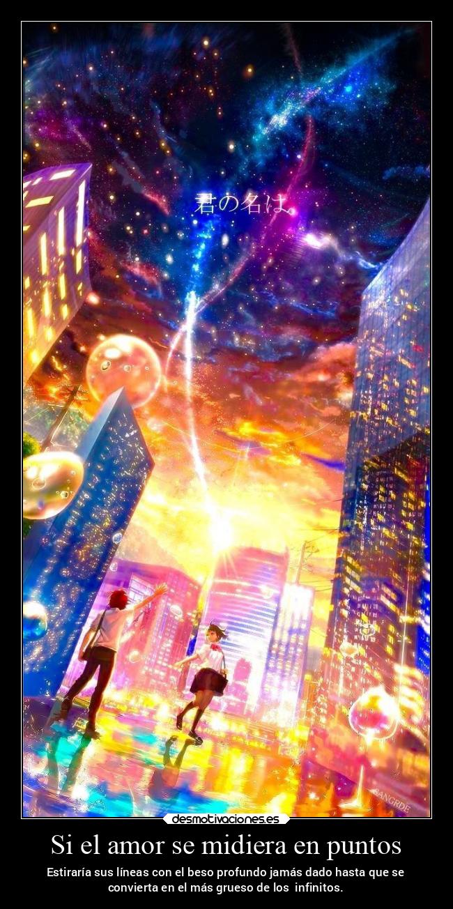 Si el amor se midiera en puntos - Estiraría sus líneas con el beso profundo jamás dado hasta que se
convierta en el más grueso de los infinitos.